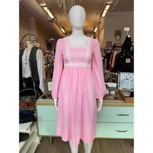 1970s Pink Polka Dot Prairie Dress